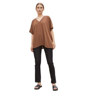 Worthington Brown High Low Short Sleeve Top Size MP